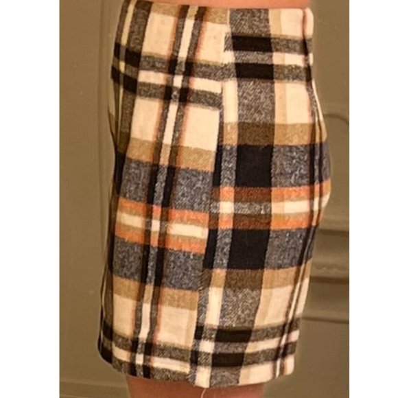 Plaid High Waisted Skirt Womens Short Mini Straight Wool Flannel Winter Fall - Picture 7 of 11